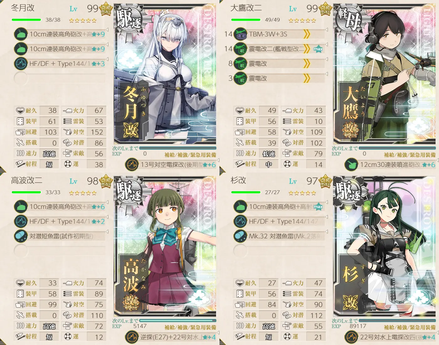E1-1開放 F/Hマス 艦隊編成
